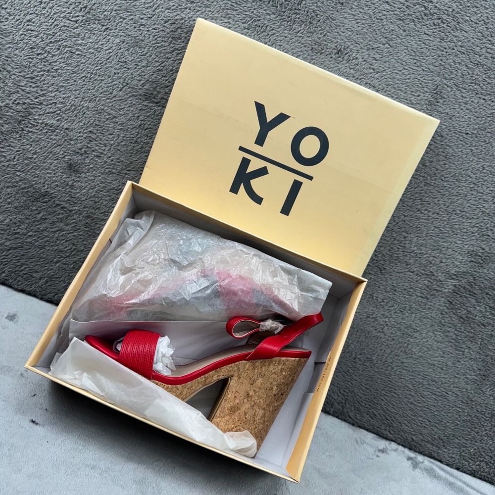 Yoki Red Cork Wedge Platform Sandals‎ Women Size 7 Ankle Strap Open Toe